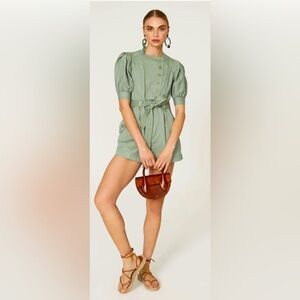 Ulla Johnson Womens Carmine Short Sleeve Romper Sz 6 Green FLAW